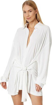 Oversized Ty Front NK Shirt (Snow White) Women's Clothing