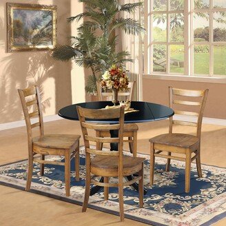 42 in. Drop Leaf Table with 4 Ladder Back Dining Chairs - 5 Piece Set