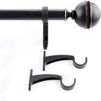 Deco Window 1 Inch Adjustable Black Curtain Rod for Windows & Doors Curtains with Center Strap Ball Finials & Brackets Set