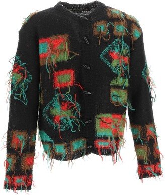 Village Intarsia-Knitted Fringed Cardigan