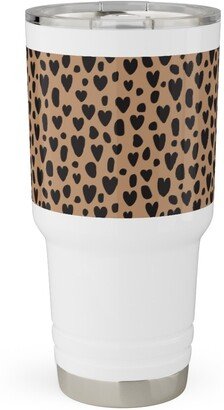 Travel Mugs: Leopard Hearts - Brown Travel Tumbler, 30Oz, Brown