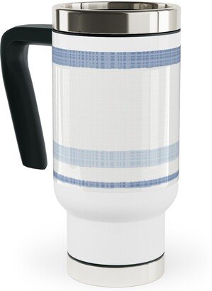 Travel Mugs: Double Anderson Stripe - Blue Travel Mug With Handle, 17Oz, Blue