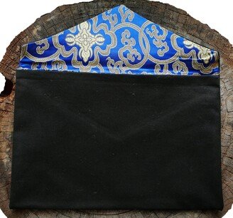 Rakusu Case Carrying Pouch Dharma Book Bag in Canvas With Blue Lotuses Brocade