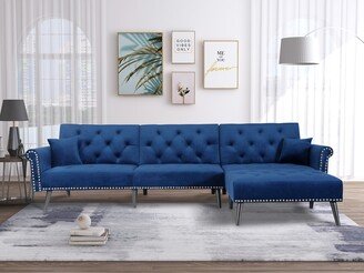 EKAR Convertible Sofa bed sleeper Navy Blue velvet