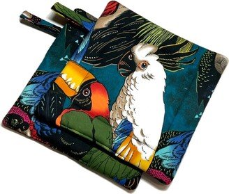 Quilted Pot Holders Set Of 2 Exotic Birds, Alexander Henry