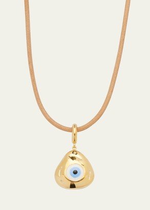 14K Gold and Enamel Evil Eye Charm on Beige Cord, 75cm