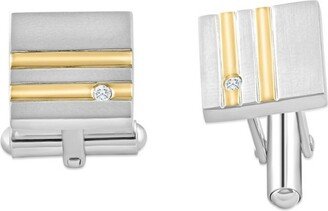 Pompeii3 Men' Stainle Steel And Gold Double Striped Square Polihed 14mm Cufflink