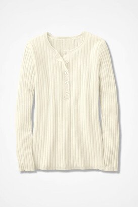 Women's Ribbed Henley Sweater - Ivory - PS - Petite Size