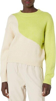 Women's Color Blocked Crewneck Sweater (Ivory / Mojito) Women's Sweater