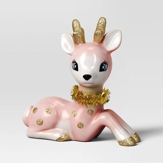 5.25 Ceramic Sitting Reindeer Animal Christmas Figurine - Wondershop™ Pink