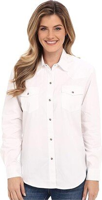 L/S Solid Basic Snap Front (White) Women's Long Sleeve Button Up