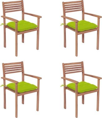 Patio Chairs 4 pcs with Bright Green Cushions Solid Teak Wood - 22 x 20.1 x 35.4