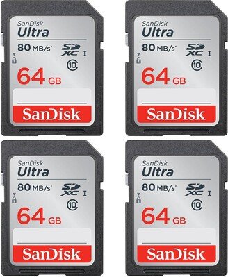 Sandisk 64Gb Ultra Uhs-i Class 10 Sdxc Memory Cards (4-Pack)