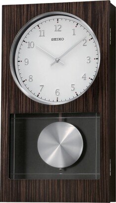 Modern Dark Wooden Wall Clock with Pendulum and Dual Chimes