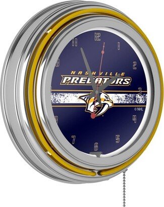 Nashville Predators NHL Chrome Double Rung Neon Clock