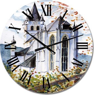 Designart 'Gothic Church In The Green' Mid-Century Modern wall clock