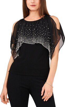 Petites Womens Beaded Overlay Blouse