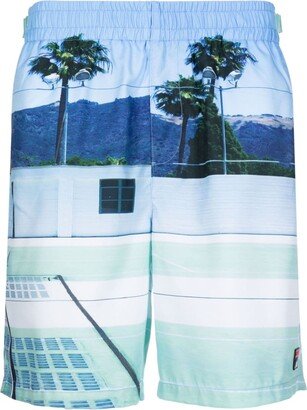 Graphic-Print Swim Shorts-AL