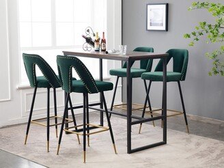 GREATPLANINC Modern Contemporary Velvet Upholstered 28 Bar Stool and Counter Stools with Nailheads Gold Tipped Black Metal Legs