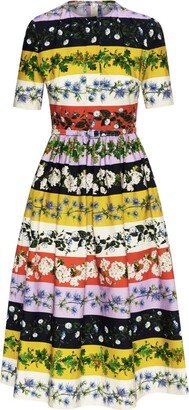Botanical-Print Poplin Midi Dress