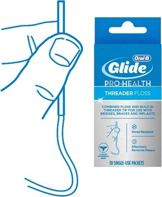 Glide Pro-Health Threader Dental Floss for Bridges, Braces & Implants - 30ct