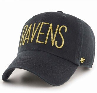 Women's Black Baltimore Ravens Shimmer Text Clean Up Adjustable Hat