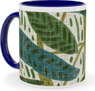 Mugs: Jungle Foliage - Green Ceramic Mug, Blue, 11Oz, Green