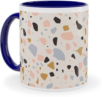 Mugs: Terrazzo Coral - Gold Ceramic Mug, Blue, 11Oz, Beige