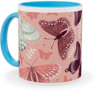 Mugs: Romantic Butterflies - Pink Ceramic Mug, Light Blue, 11Oz, Pink