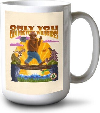 Ceramic Mug, Smokey Bear On Log Bridge, Only You, Mid-Century Inspired, Lantern Press Artwork, Dishwasher Microwave Safe, 15Oz, Unique Art