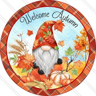 Welcome Autumn Sign - Gnome Fall Wreath Metal