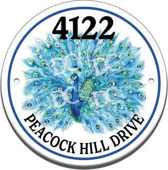 Peacock Bird Themed Ceramic House Number Circle Tile, Address Door Sign, Birds