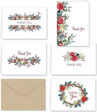 Paper Frenzy Christmas Greenery Thank You Note Cards and Envelopes - 25 pack