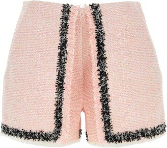 High-Waist Frayed-Edge Tweed Mini Shorts