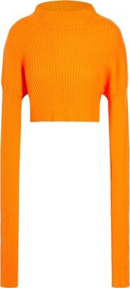 Ribbed Knit Cropped Mock-neck Turtleneck Orange