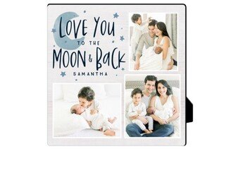 Desktop Plaques: Love You To The Moon And Stars Desktop Plaque, Rectangle Ornament, 5X5, Blue