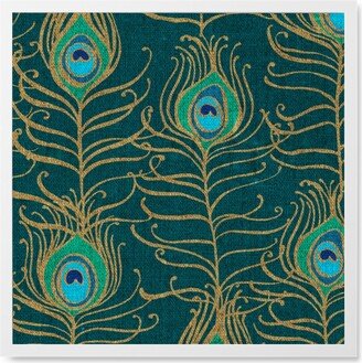 Photo Tiles: Peacock Feather Nouveau - Emerald Photo Tile, White, Framed, 8X8, Green