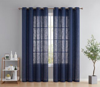 Abbey Faux Linen Textured Semi Sheer Privacy Sun Light Filtering Transparent Window Grommet Long Thick Curtains Drapery Panels for Bedroom & Li