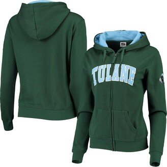 Women's Green Tulane Green Wave Arched Name Full-Zip Hoodie