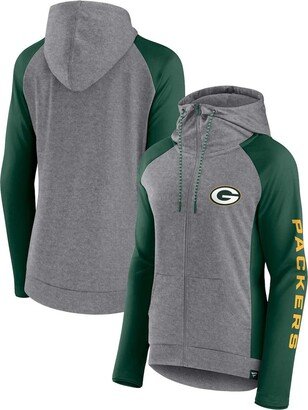 Women's Branded Heather Gray, Green Green Bay Packers Blind Side Raglan Full-Zip Hoodie - Heather Gray, Green