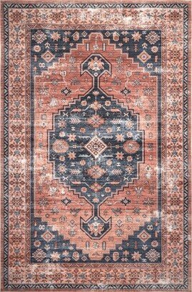 Medallion Bordered Machine Washable Area Rug - Rust