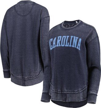 Women's Pressbox Navy Distressed North Carolina Tar Heels Vintage-Like Wash Pullover Sweatshirt