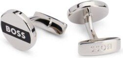 Round cufflinks with logo stripe