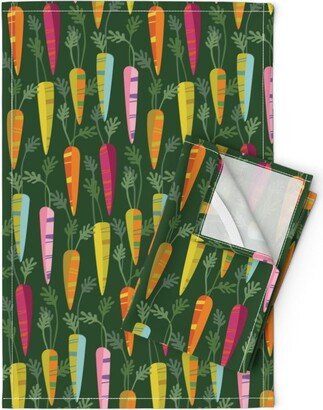 Rainbow Carrots Tea Towels | Set Of 2 - Pop By Mariana Valladares Green Garden Botanical Linen Cotton Spoonflower