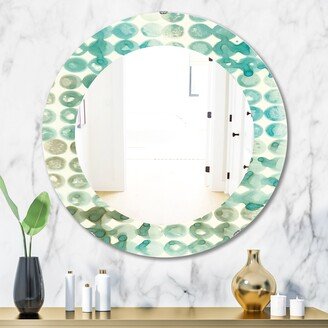 Designart 'Turquoise Watercolor Geometrical V' Printed Mid-Century Oval or Round Wall Mirror - Blue