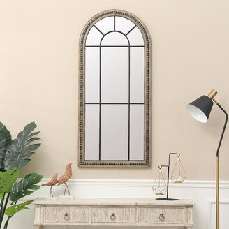 Natural Wood Metal Insert Arched Window Accent Wall Mirror - 47.75