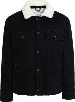 Borg Collar Denim Jacket Denim Outerwear Black