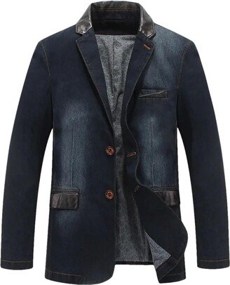 Pulcykp Men's Denim Blazer Oversized Spring Autumn Slim Fit Casual Denim Suit Jacket Coat Blue M
