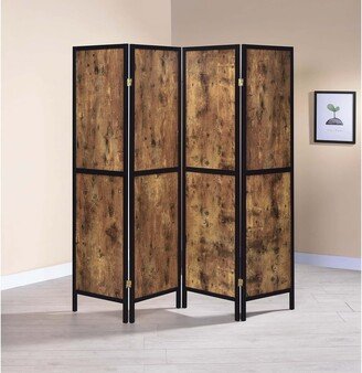 Furniture Deepika Antique Nutmeg and Black 4-panel Folding Screen