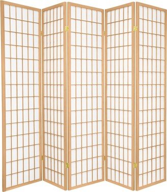 Handmade 6' Natural 5-Panel Window Pane Shoji Screen